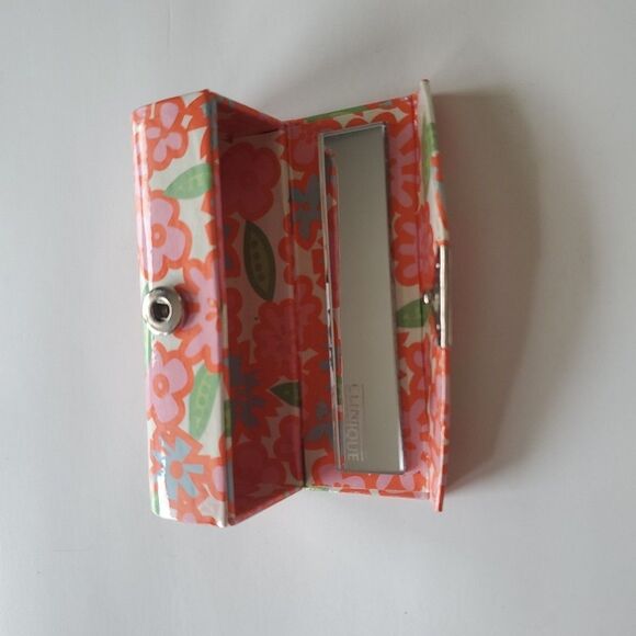 Clinique Vintage Orange Blue Floral Lipstick Snap Closure Case Mirror Inside - Picture 6 of 9
